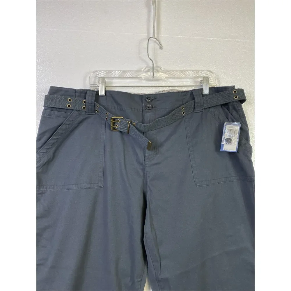 New Izod Chino Pants Belted‎ Stretch 20W Blue Femme Plus Straight leg High rise